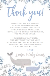 Whale Thank You Cards (Watercolor blue) - www.printerfairy.com design preview