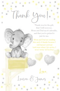 Elephant Shower by Mail Thank You Cards (Yellow) - www.printerfairy.com design preview