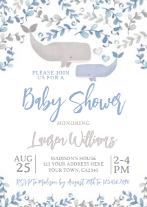 Whale Baby Shower Invitation (blue watercolor) - www.printerfairy.com design preview