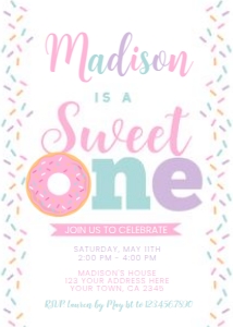 Sweet One Birthday Invitation (pink white-no face) - www.printerfairy.com: Sweet One Birthday Invitation (pink white) - www.printerfairy.com