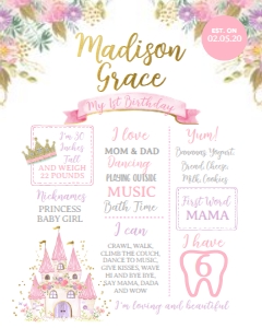Princess Board - www.printerfairy.com: Princess First Birthday Board - www.printerfairy.com