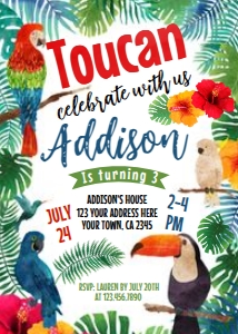 Tropical Birds Birthday Party Invitation - www.printerfairy.com design preview