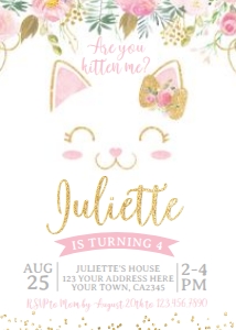 Kitty Cat Floral Birthday Invitation - www.printerfairy.com design preview
