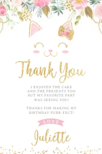 Kitty Cat Floral Thank You Cards - www.printerfairy.com design preview