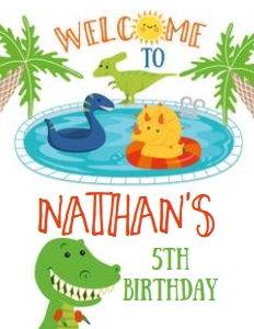 Dinosaur Pool Party Welcome Sign - www.printerfairy.com design preview