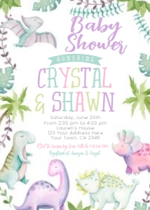 Dinosaur Baby Shower Invitation_watercolor (Pink Green Purple) - www.printerfairy.com design preview