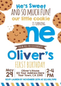 Little Cookie First Birthday Invitation (white)- www.printerfairy.com: Little Cookie First Birthday Invitation (white) - www.printerfairy.com