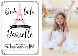 Paris Birthday Invitation with photo - www.printerfairy.com: Paris Birthday Invitation with photo - www.printerfairy.com