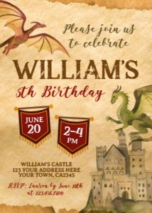 Castle- Dragons Birthday Invitation - www.printerfairy.com design preview