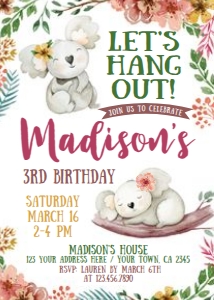 Koala Birthday Invitation - www.printerfairy.com: Koala Birthday Invitation - www.printerfairy.com