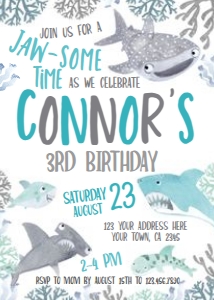 Cute Sharks Birthday Invitation - www.printerfairy.com design preview