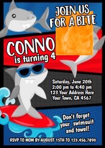 Shark Birthday Invitation (comic) - www.printerfairy.com design preview