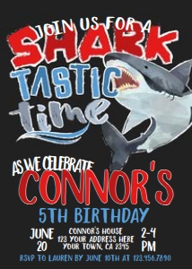 Sharktastic Birthday Invitation (BLACK) - www.printerfairy.com design preview