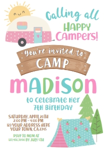 Happy Campers Party Invitation - www.printerfairy.com design preview