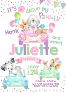 Puppies and Kitties Invitation Drive By (Pastels Watercolor) - www.printerfairy.com: Puppies and Kitties Invitation Drive By (Pastels Watercolor) - www.printerfairy.com