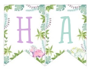 Dinosaur Birthday Banner (pink-watercolor white) - www.printerfairy.com design preview