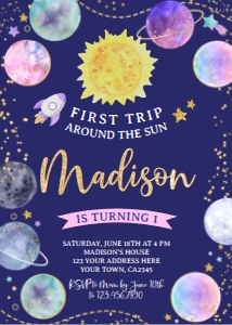 Trip Around the Sun Invitation (Blue) - www.printerfairy.com design preview