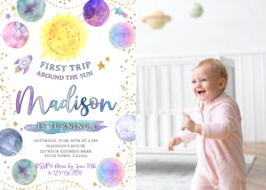 Trip Around the Sun Invitation with photo - www.printerfairy.com design preview