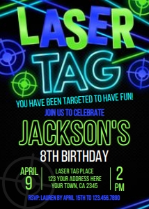 Laser Tag Birthday Party Invitation (Blue) - www.printerfairy.com design preview