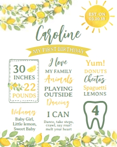 Lemonade Sunshine Birthday Board - www.printerfairy.com design preview