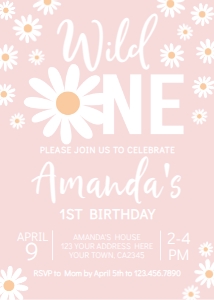 Daisy 1st Birthday Invitation (Pink) - www.printerfairy.com design preview
