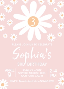 Daisy Birthday Invitation (Pink) - www.printerfairy.com design preview