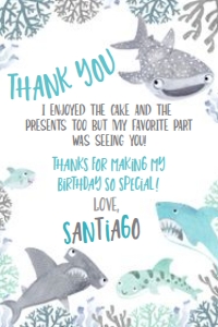 Cute Sharks Thank You Cards (Gray Teal) - www.printerfairy.com design preview