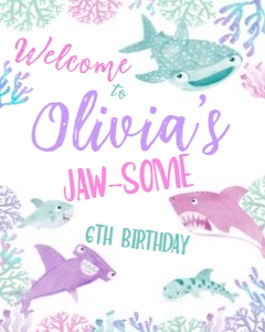 Cute Sharks Welcome Sign (Pink Teal Purple) - www.printerfairy.com design preview