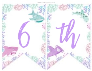 Cute Sharks Age Banner 2 flags (pink teal purple) - www.printerfairy.com: Cute Sharks Banner - 2 flags (pink teal purple) - www.printerfairy.com
