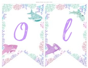 Cute Sharks Name Banner 2 flags (pink teal purple) - www.printerfairy.com: Cute Sharks Banner - 2 flags (pink teal purple) - www.printerfairy.com
