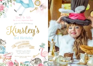 Alice in Wonderland Birthday Invitation with photo (pastels) - www.printerfairy.com design preview