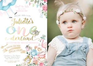 Alice in ONEderland 1st Birthday Invitation with Photo (pastels) - www.printerfairy.com design preview