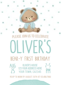 Baby Bear Boy Invitation - www.printerfairy.com design preview
