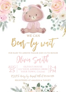 Baby Bear Girl Baby Shower- www.printerfairy.com design preview