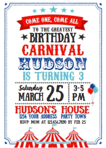 Carnival - Birthday Invitation (Blue) - www.printerfairy.com: Carnival - Birthday Invitation (Blue) - www.printerfairy.com