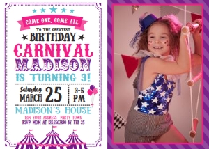 Carnival -Birthday Invitation (Pink with photo) - www.printerfairy.com: Carnival -Birthday Invitation (Pink with photo) - www.printerfairy.com
