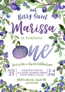 Blueberry First Birthday Invitation (watercolor) - www.printerfairy.com design preview
