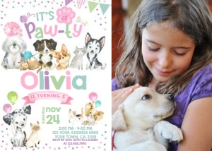 Puppies & Kitties Invitation with Photo (Pastels Watercolor) - www.printerfairy.com design preview