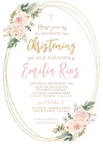 Christening Floral Girl Invitation - www.printerfairy.com design preview