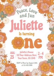 Groovy One First Birthday Invitation (PFGO1) - www.printerfairy.com design preview