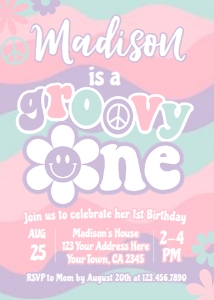 Groovy One First Birthday Invitation (PFGO3) - www.printerfairy.com design preview