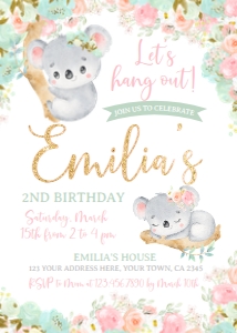 Baby Koala Birthday Invitation - www.printerfairy.com design preview