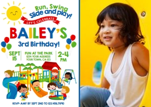 Park Birthday Invitation with photo (blue) - www.printerfairy.com design preview