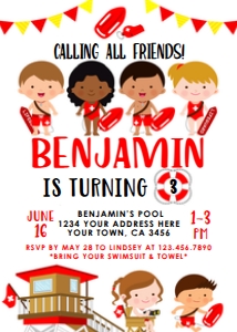 Lifeguard Birthday Party Invitation - www.printerfairy.com: Lifeguard Birthday Party Invitation - www.printerfairy.com