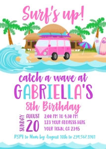 Beach Car Invitation (Pink) - www.printerfairy.com design preview