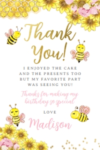 Bee Thank You Cards (Pink&Gold) - www.printerfairy.com design preview