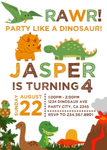 Dinosaurs Birthday Party Invitation - www.printerfairy.com design preview