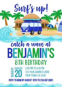 Beach Car Invitation (Blue) - www.printerfairy.com design preview