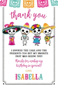 Dia de los Muertos_Thanks You Cards (white background) - www.printerfairy.com: Dia de los Muertos Thanks You Cards (white background) - www.printerfairy.com