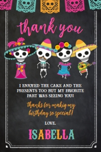 Dia de los Muertos_Thanks You Cards (black background) - www.printerfairy.com: Dia de los Muertos Thanks You Cards (black background) - www.printerfairy.com
